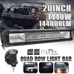 20 Inch 128pcs 3030 LED Quad Row LED Work Light Bar 1200W LED 144000LM Spot Flood Combo Beam Lights Driving Fog Light
